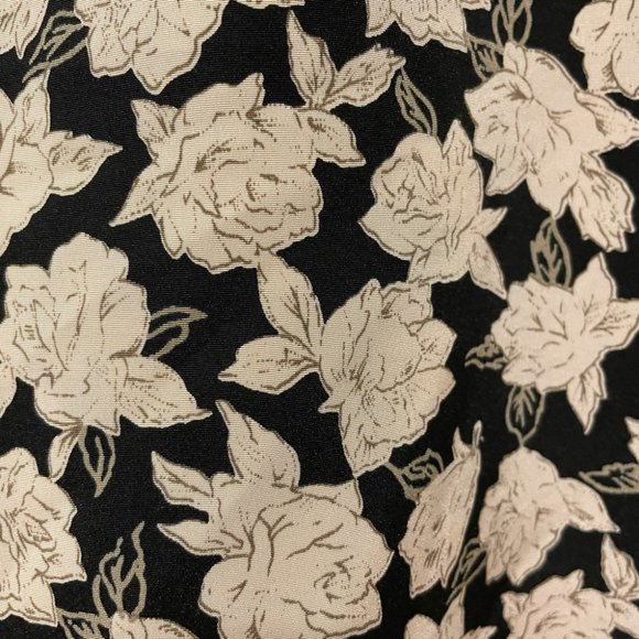 VINTAGE Black Cream Floral Print Shoulder Pad Jacket Blouse Large - Picture 7 of 15